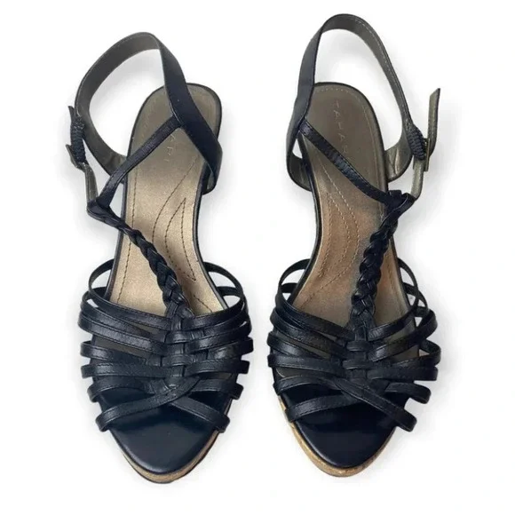 Tahari Black Stratton Braided T-strap Sandal Pumps - Picture 3 of 8